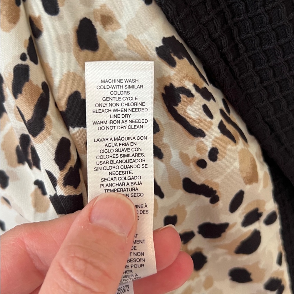 Chico’s Black Waffle Knit Biker Style Blazer With Animal Print Lining. - Picture 11 of 14